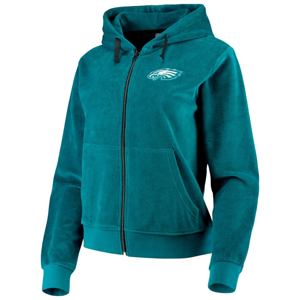 Women's Midnight Green Philadelphia Eagles Velour Full-Zip Hoodie (L)